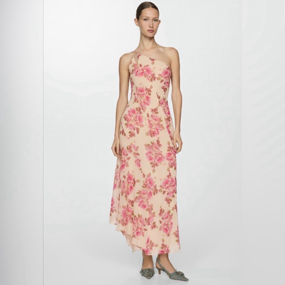 MANGO pink floral midi dress | size 6 (M)